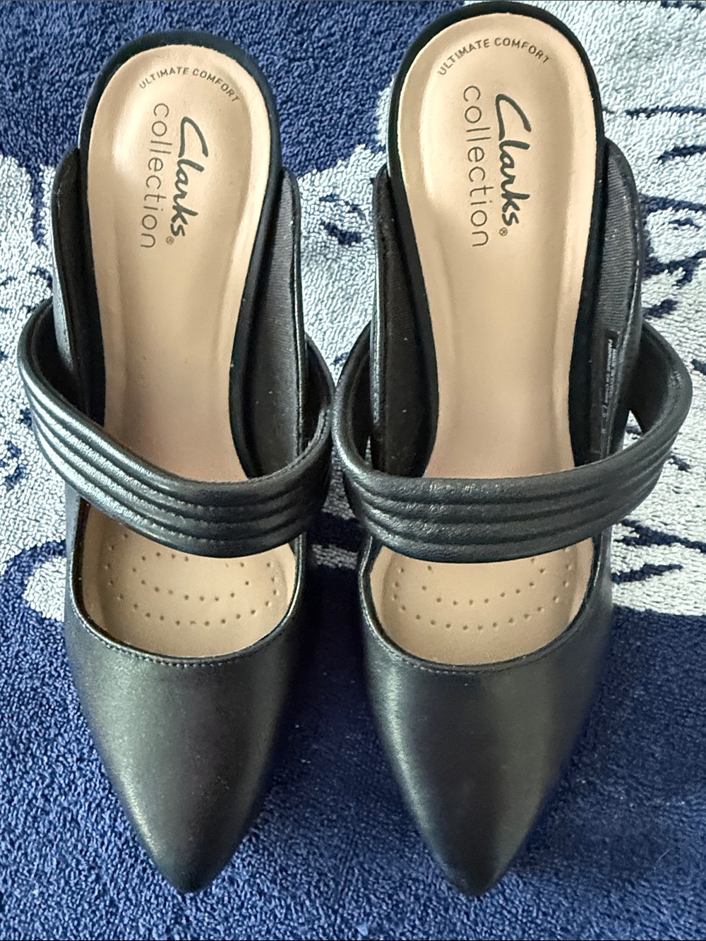 Clarks Collection Kataleyna Black Pointed Mules with Ribbed Strap size 8M NWOB